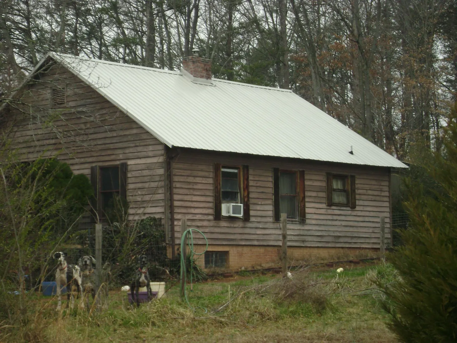 White metal roof on an old wood sided farmhouse, from a Metal Roof Installation job in Tolovana Park